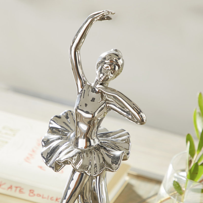Porcelain Ceramic Dancer Decorative Silver Sculpture Set, Silver