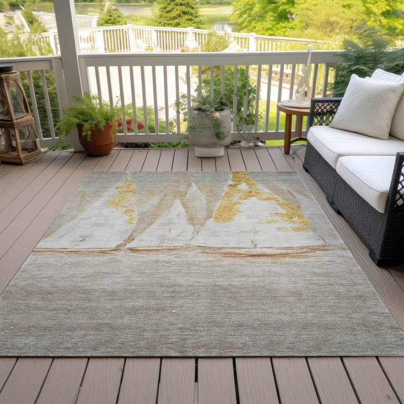 Machine Washable Indoor/Outdoor Xhevrie Taupe Rug, Rectangle 5' x 7'6"