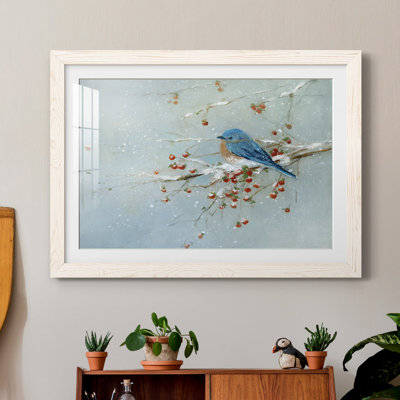 Oiseau bleu en hiver - impression sur papier encadré