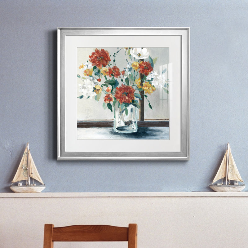 Ensoleillé - peinture encadrée, H 17,5 po x l 17,5 po x P 1,5 po, Toile avec cadre argenté