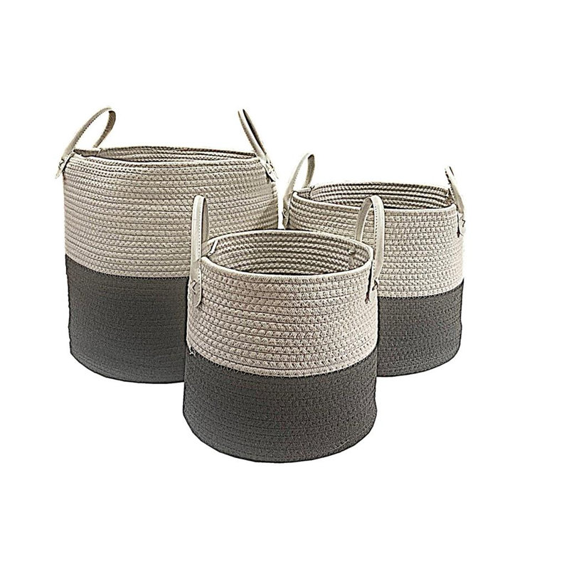 Canvas Laundry Basket with Handles, Beige/Dark Grey, Large (H 42 cm x W 38 cm x D 38 cm)