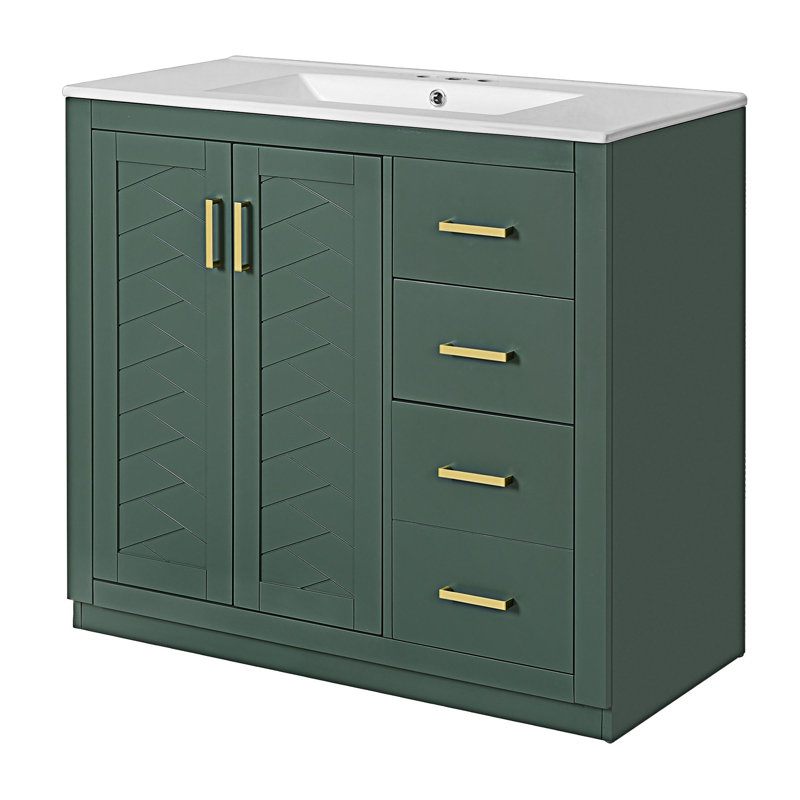 Freestanding Bathroom Vanity With Ceramic Sink Combo, Green