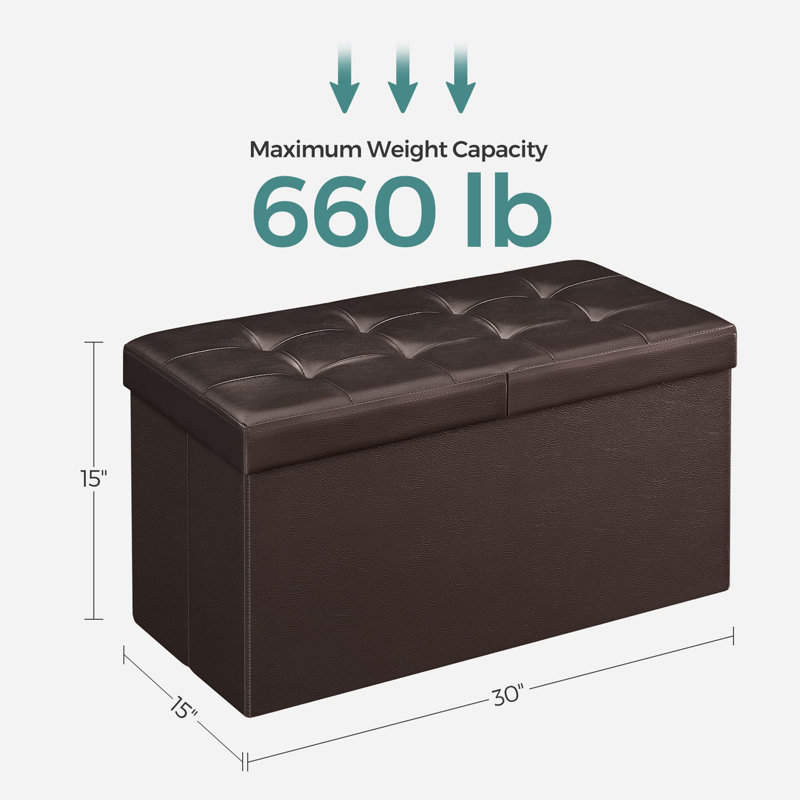 Folding Storage Ottoman, 15"H x 30"W x 15"D,  Brown