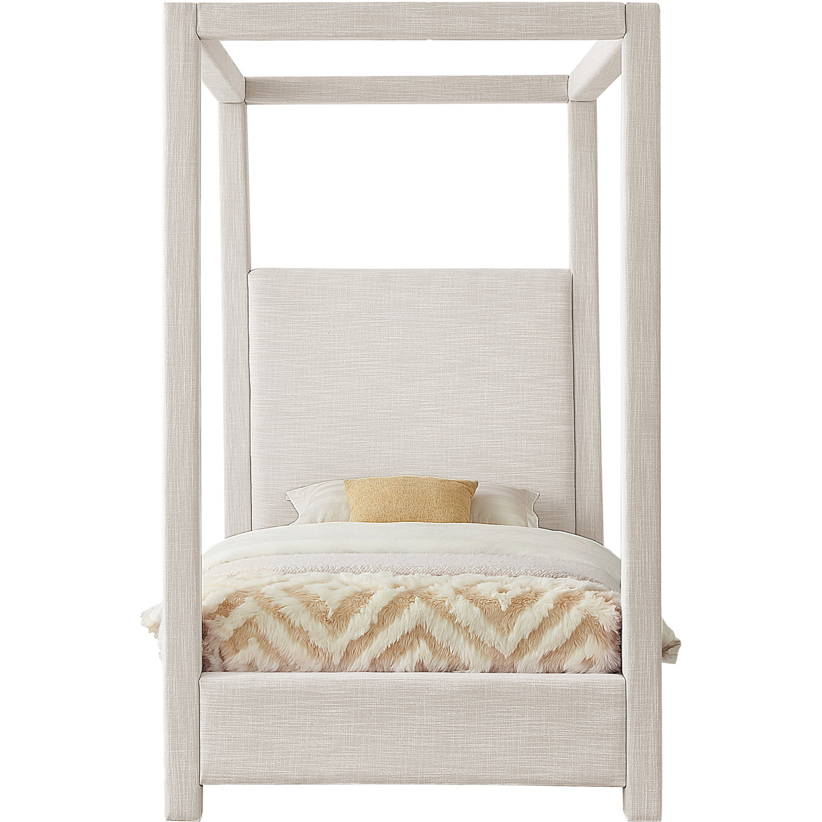 Mistaya Upholstered Canopy Bed, Twin, Cream Linen