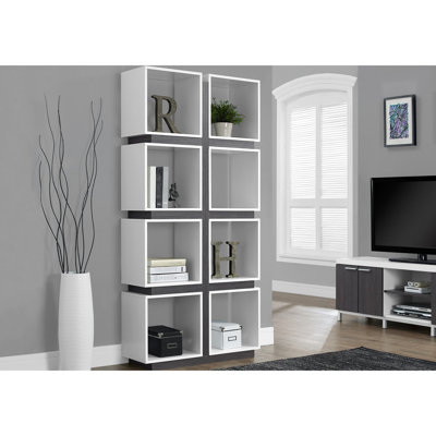 Bibliothèque à 5 niveaux avec bibliothèque H 71 "moderne pour chambre de bureau, stratifié gris et blanc, bibliothèque à 8 cubes style livres et livres de décoration, bibliothèque H 71", blanc, rangement et produits attrayants