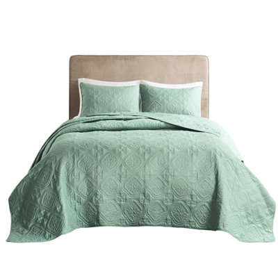 Full/Queen 3 Piece Bedspread - Filled, Medallion Vintage Appeal, Oversized For A Classic Draping, Machine Washable, 2 Shams , Funky Style, Fun
