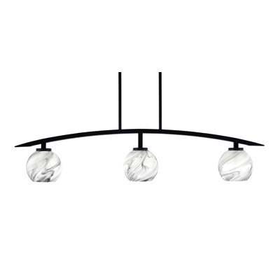 Kurve 3 Light Island Light Shown In Matte Black Finish With 5.75" Onyx Swirl Glass