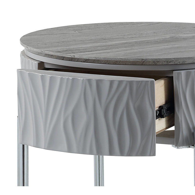 Table de bout yukino gris ultrabrillant et finition chromée