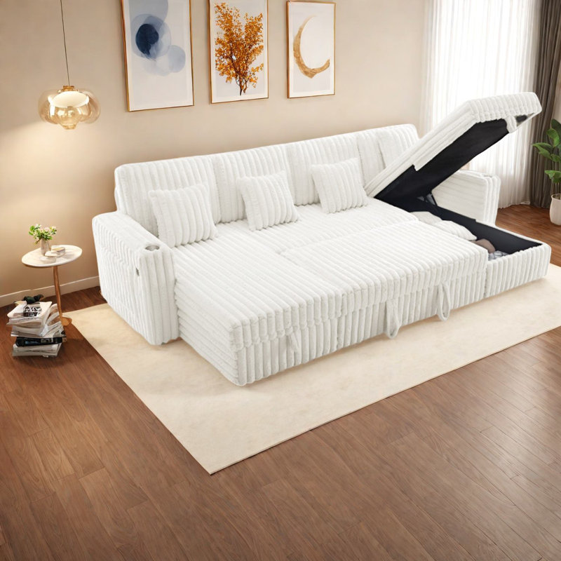 Canapé modulaire confortable en velours côtelé avec rangement, canapé moelleux beige pour salon moderne