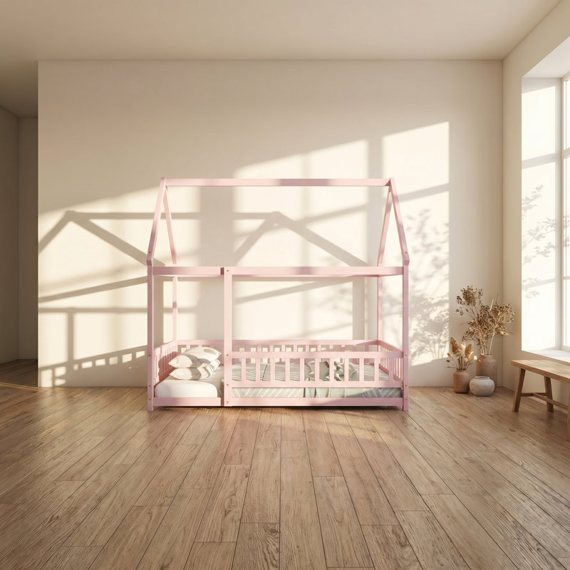 Lit double pour plancher en bois d'hévéa rose Inspirit l 60,2 po x P 77,2 po x H 72,2 po Inspirit, Lit double, Rose
