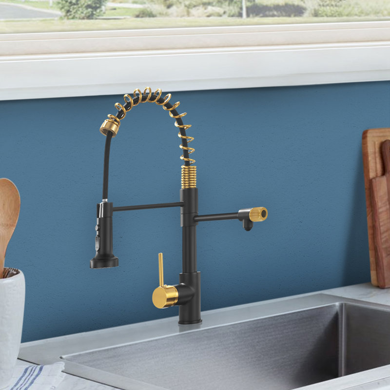 Topcraft Single-Handle Single-Hole Kitchen Faucet with Purified Water Spout, Gold/Matte Black