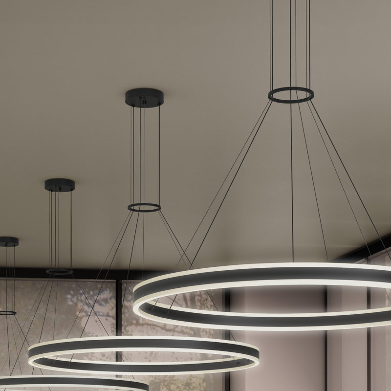 Double Corona 2 - Light Dimmable LED Wagon Wheel Chandelier, Satin Black