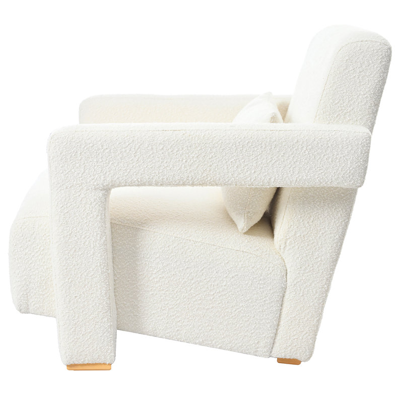 Upholstered Accent Armchair, White Boucle