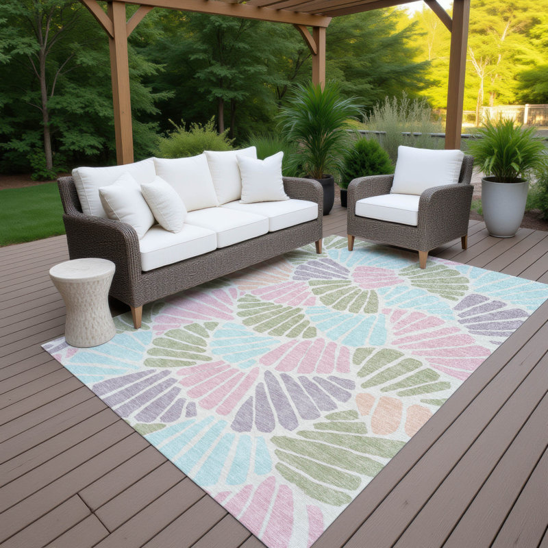 Machine Washable Indoor/Outdoor Jozwiak ACN2384 Floral Rug, Rectangle 3' x 5'
