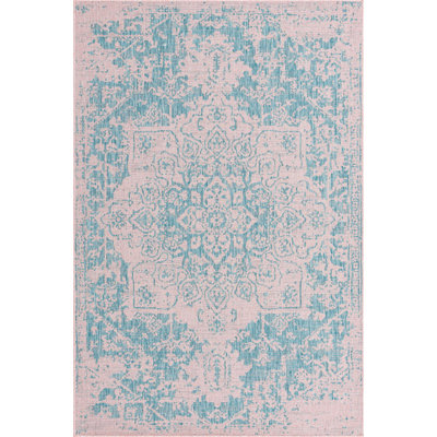 Outdoor Destiny Area Rug Blue-Pink Color