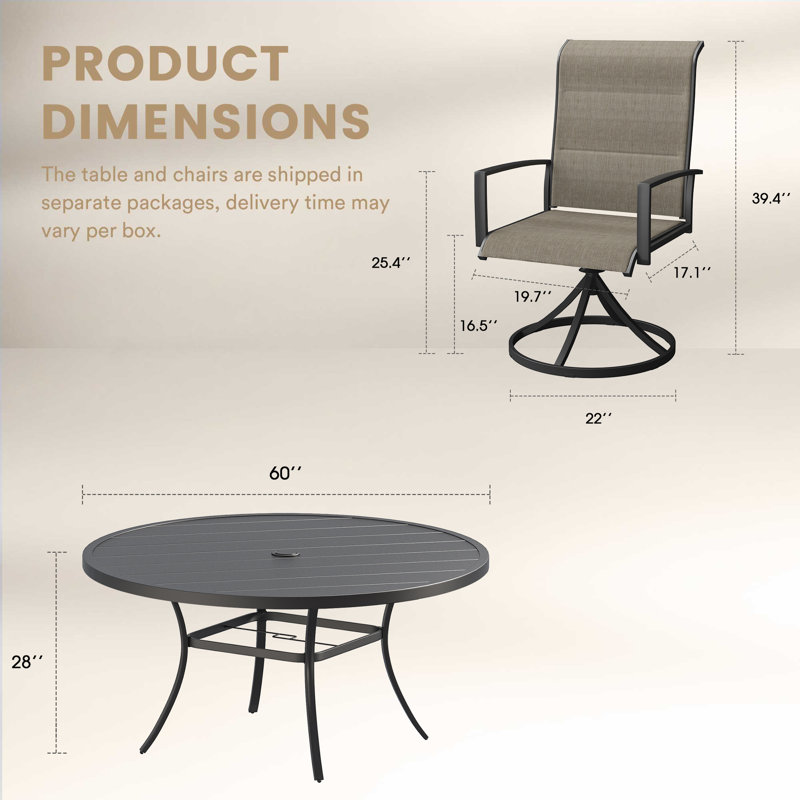 60" Round Patio Dining Set For 8 With Swivel Chairs, Black/Brown