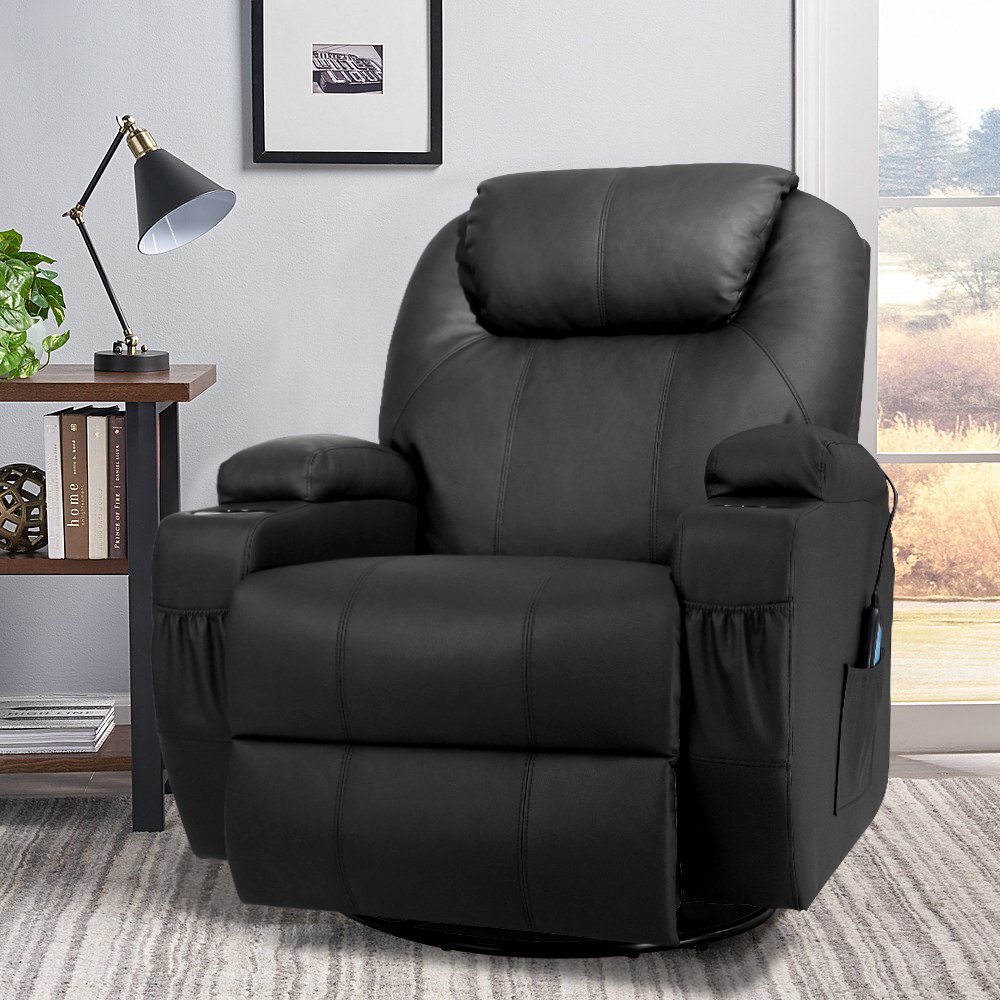 Ebern Designs Vegan Leather Manual Swivel Rocker Glider Recliner Chair with  Massage & Heat, Lumbar Pillow Included & Reviews