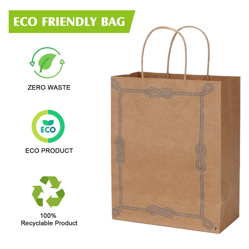 50pcs Sacs en papier brun Sacs-cadeaux avec poignées Sacs de détail Sacs de fête Sacs en papier