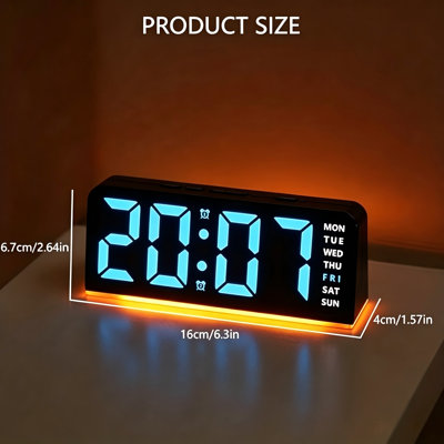 LED Mirror Alarm Clock with Blue Numbers, USB Plug In Digital Clock with Temperature Date Year Display, Dimmable Night Light Small Bedside Clock for Bedroom, No Battery
