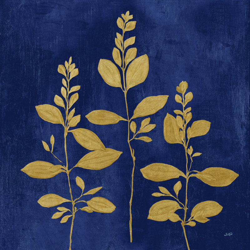 «Botanical Study IV Gold Navy» par Julia Purinton - reproduction, H 30 po x l 30 po, Toile tendue