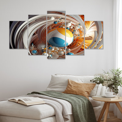 «Distant Galaxy Turquoise White - Abstract Spirals», ensemble d'art mural 5 pièces