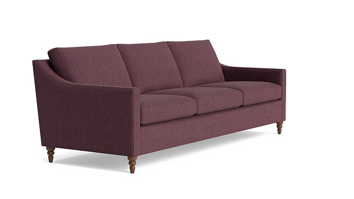 Vera Sofa (95"), Walnut Finish (Turned), Performance Weave - Aubergine