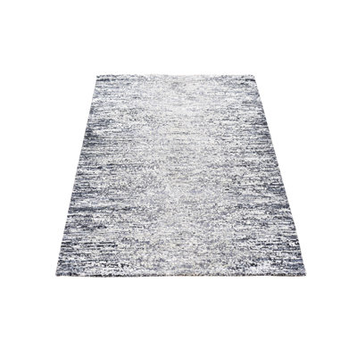 Tapis oriental rectangulaire noir en soie et en laine noué à la main 3 pi 0 po x 5 pi 0 po - MOA10266967