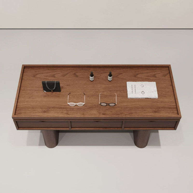 Présentoir en bois robuste de style rétro avec trois tiroirs spacieux, Brun