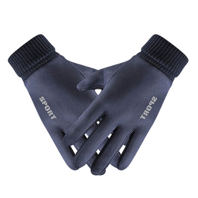 Blue Winter Warm Gloves, Diving Cloth Fleece Lined Thick Windproof for Men Outdoor