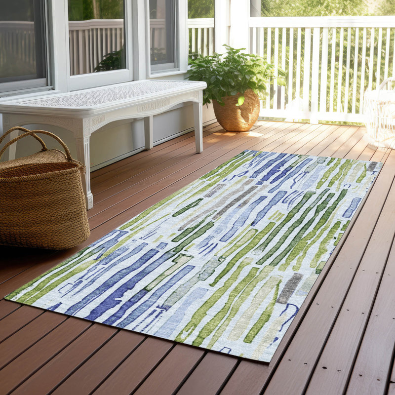 Tapis intérieur / extérieur bleu Caelira, 2'3" x 7'6"