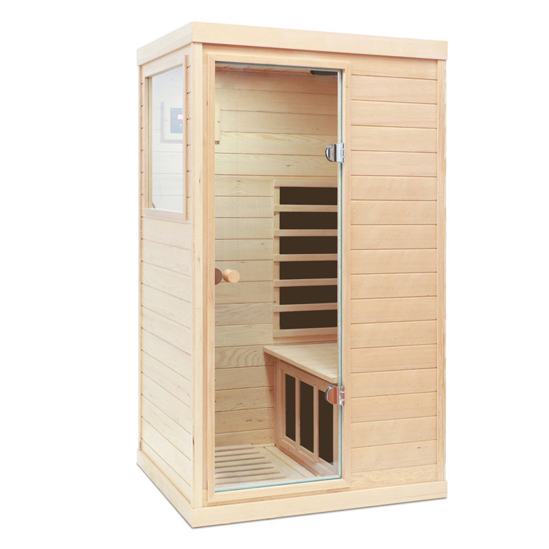 Hemlock Mini One Person Far Infrared Door On The Left Of The Indoor Sauna Room