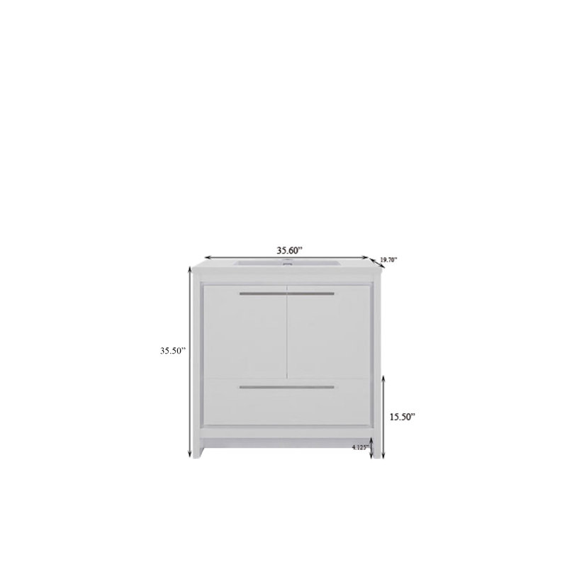 Eden 35.5'' Single Bathroom Vanity with Resin Top, Gloss White