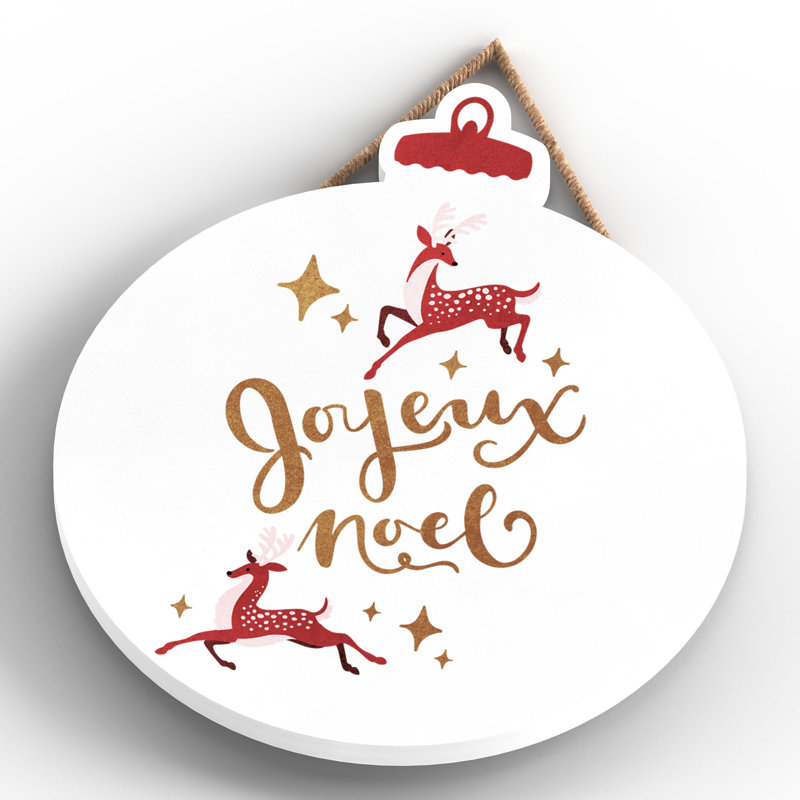 Xmas Joyeux Noel Wooden Bauble Plaque