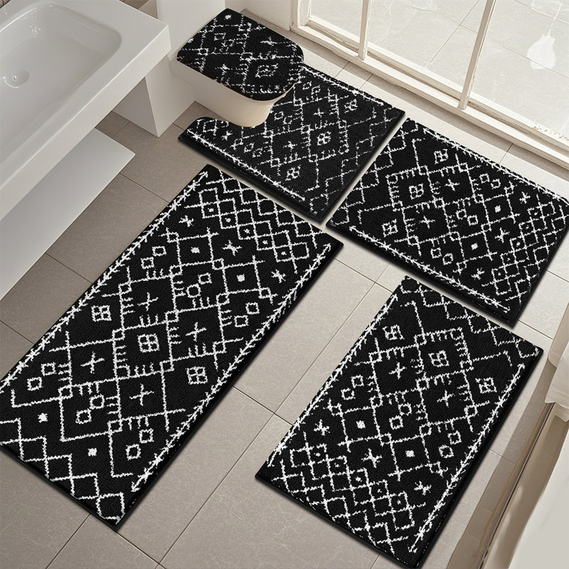 Absorbent Bath Rug Bathroom Mat (Set of 5), Black