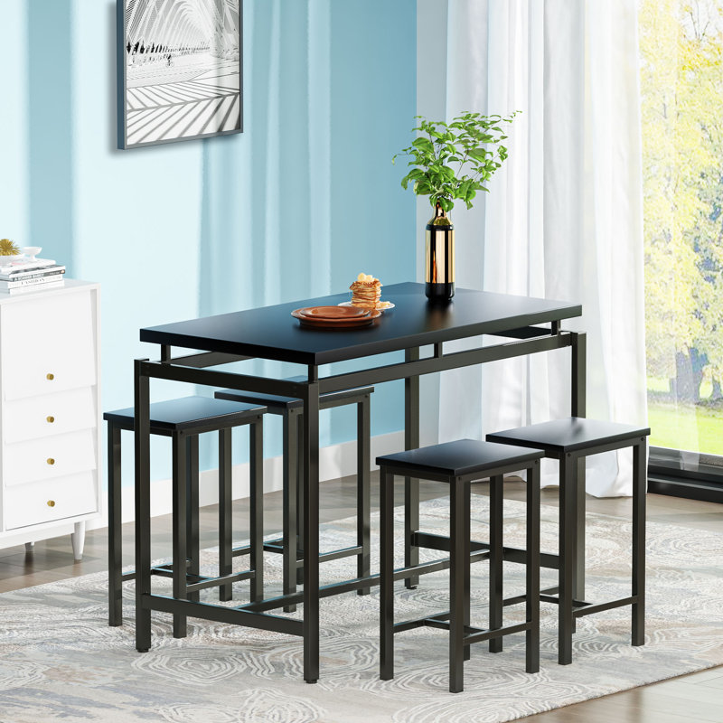 4 - Person Trestle Base Dining Set, Black, Black