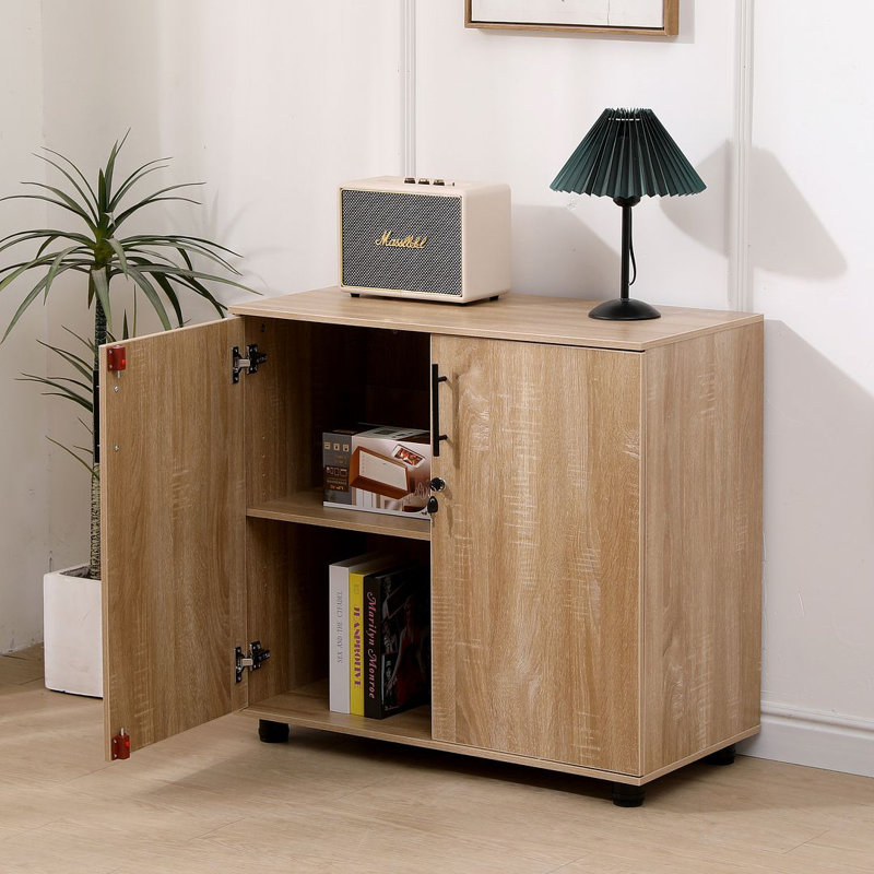 Marjorie Wood Storage Cabinet with Lock, 2 Door Locking File Tool Cabinet Cupboard with Adjustable Shelf, SonomaOak