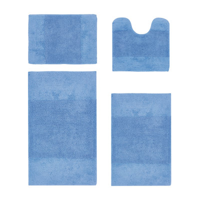 Granada Premium 100% Cotton 4 Piece Bath Rug Sets with Non-Slip Backing, Machine Washable, Luxurious Solid Pattern Super Absorbent & Tufted Weave Bath Mat for Bathroom, Shower, and Tub