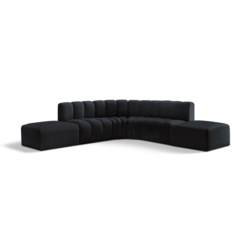 Issic Upholstered Curved Sectional with Ottoman Reversible, Black Velvet