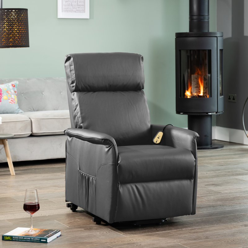 Sharlene Electric Lift Assist Rise and Recline Bonded Leather Chair - Black, Grey