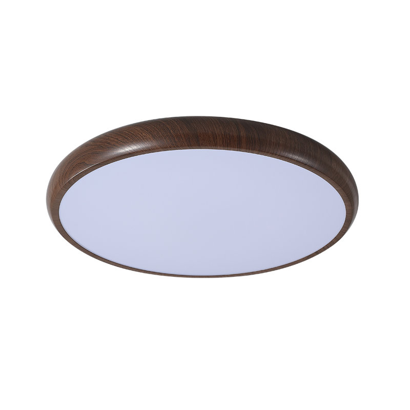 Modern Round LED Flush Mount Ceiling Light, Walnut