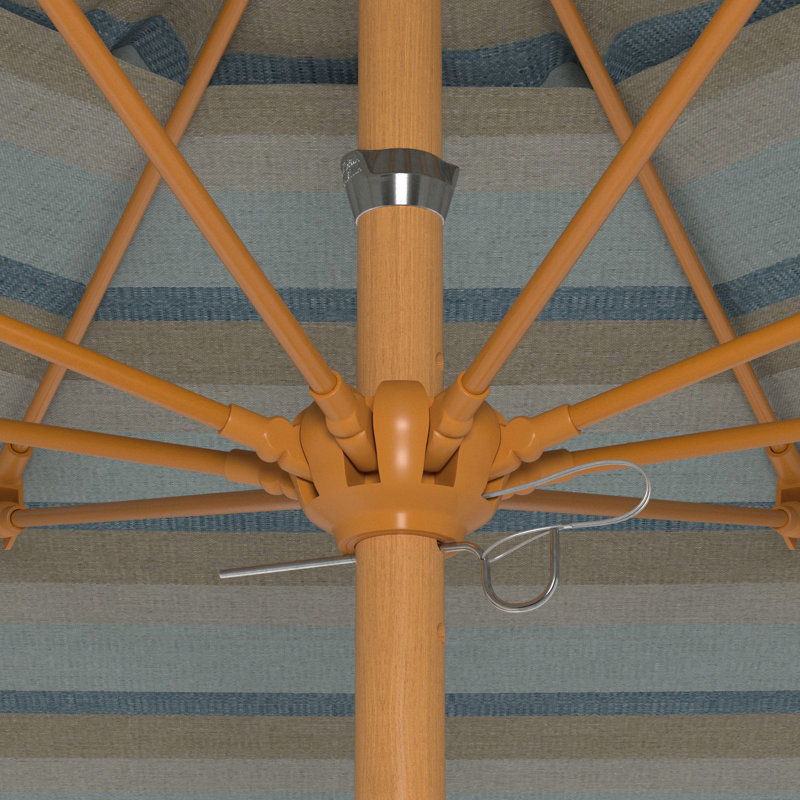 Parasol en bois de teck 9 pi, Gris / rayures bleues