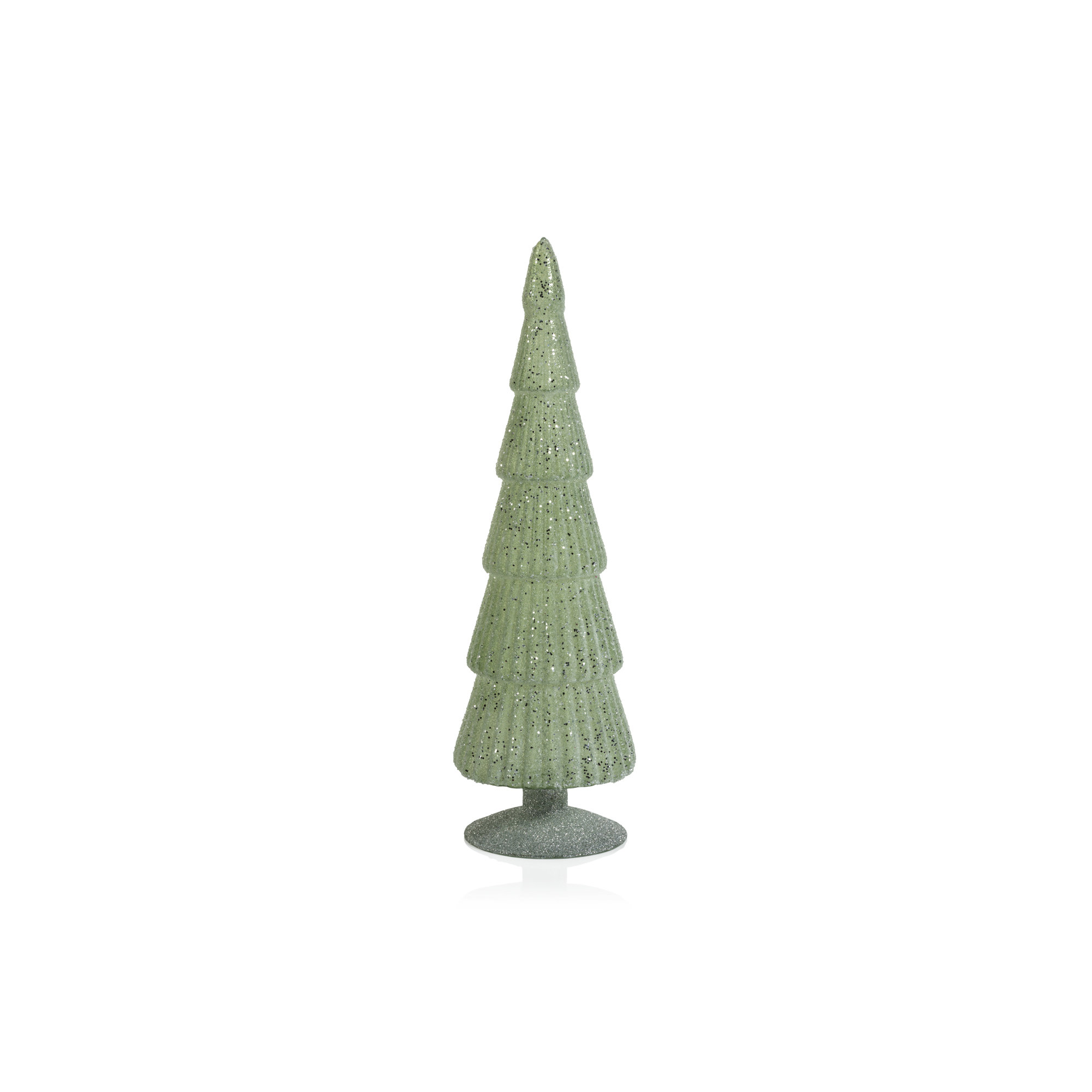 Amaryllis Glass Tree on Glitter Base, 13.5" H x 3.5" W x 3.5" D, Light Green/Silver