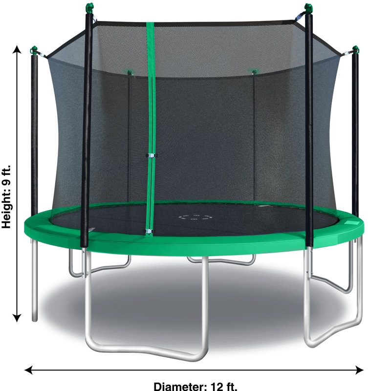 Sportspower TruJump 12' Round Trampoline with Safety Enclosure & with Lifetime Warranty on Jump Mat, Green