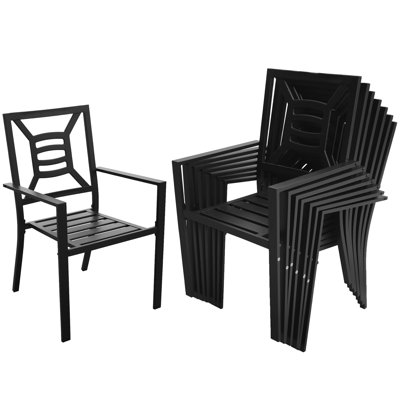 Set of 8 Stackable Metal Outdoor Dining Chairs with High Back