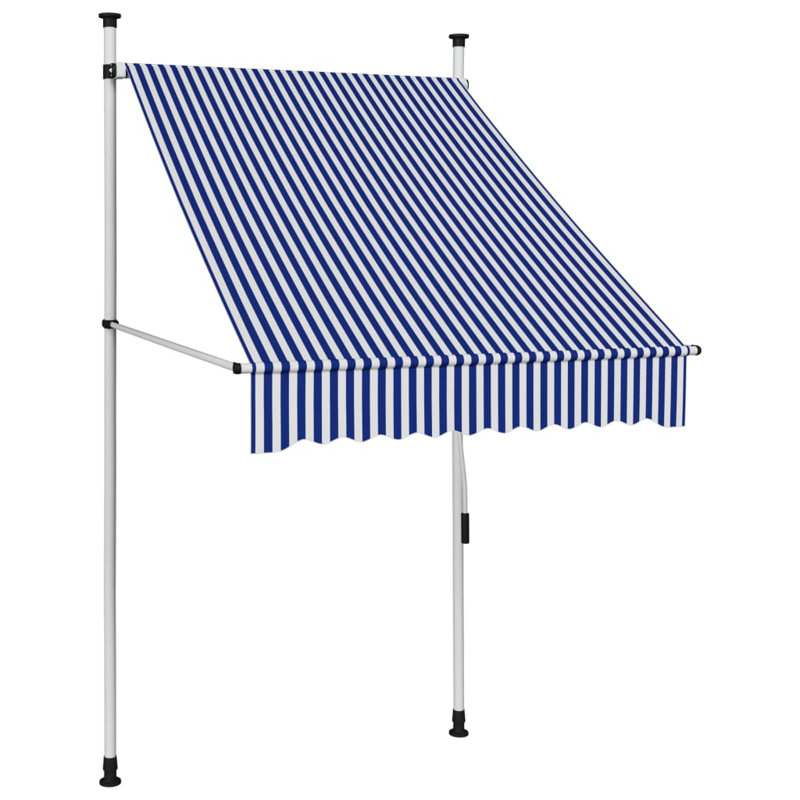 Dakota Fields 1cm W x 1.2cm D Fabric Blue/White Cover Retractable Patio Awning, Blue and white