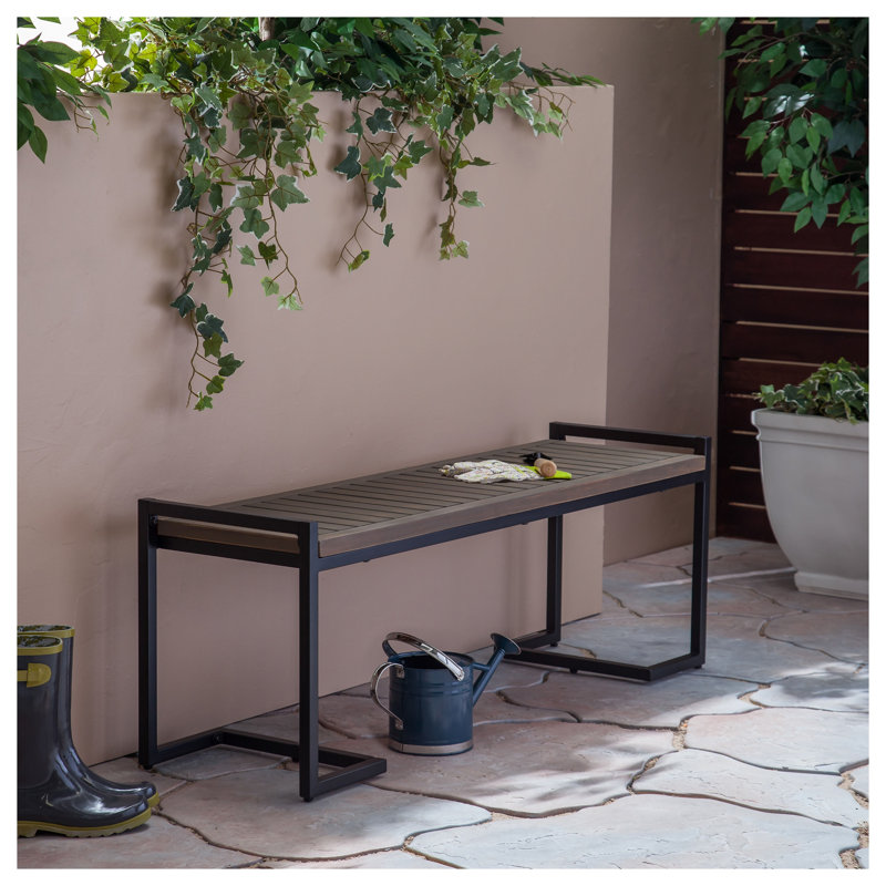 Banc industriel en bois d'acacia et en métal avec pieds en porte-à-faux gris - l 54 po