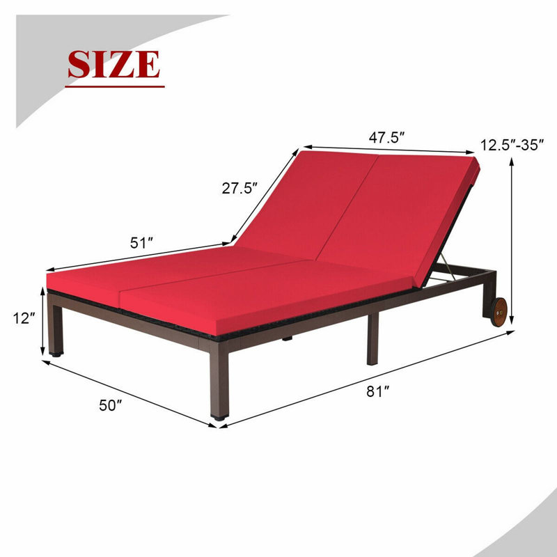 Chaise longue en acier Eckford PE pour 2 personnes, Rouge
