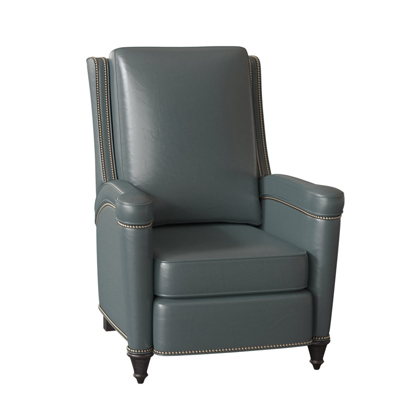 Mayes Recliner, Aline Light Gray Stonewash Genuine Leather, Gunmetal, Plantation