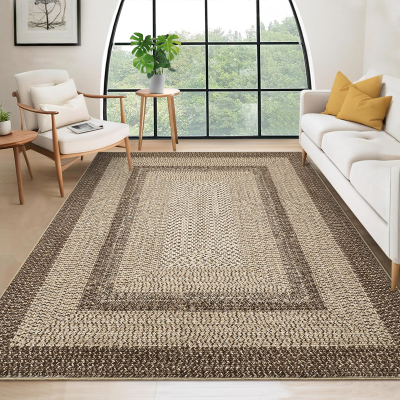 Machine Washable Non-Slip Non-Shedding Area Rugs for Living Room, Farmhouse Printed Braided Bordered Carpet, Stain Resistant Thin Foldable Floor Cover for Nursery Dining Room