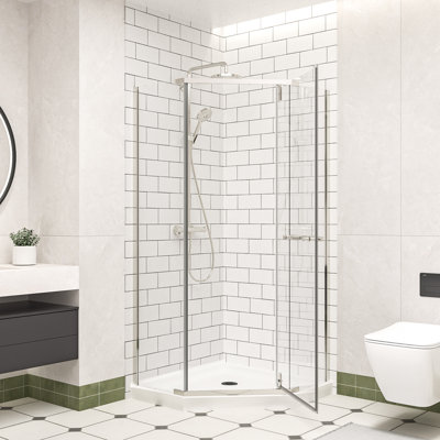 36" D x 36" W x 72" H Pivot Shower Enclosure with 1/4" Clear Tempered Glass, Frameless Shower Enclosure with Explosion-Proof Film and Nano Coating, Neo-Angle Shower Door in Chrome Finish, Reversible Installation